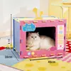 Ninho de feltro para gato de inverno com arranhador, vila integrada para gatos, casa de gato morna semi-fechada, ninho de dormir para gatos com túnel