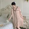Vestido Camisero Rosa Palo con Borde Creciente Dulce Pijama de Mujer Seda de Hielo Seda Principios de Primavera Cómodo Manga Corta Ropa para el Hogar
