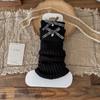 Botas e Meias de Algodão para Mulheres no Outono e Inverno Cor Café Meias Felpudas Xadrez com Laço Lolita Meias de Lã Tricotadas para Panturrilha e Polainas