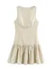 Vestido Sem Mangas Cruzado Decote Canoa Laço Cintura Marcada Babado Saia Curta Zíper Invisível Cor Sólida Vestido Regata