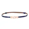 Cinturón Fino de Cuero Largo con Doble Hebilla para Mujer, Accesorio Versátil de Verano para Vestidos, Cinturón de Cuero Negro Ajustable sin Agujeros