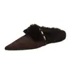 Pantuflas de Punta con Cabeza Peluda para Mujer 2026 Nuevo Estilo Invierno para Exteriores Slip-on Perezosas Pantuflas de Algodón Cálido con Felpa