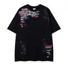 Ropa para Hombre Ins Retro Americano Camiseta Negra de Manga Corta con Hombro Caído, Estampado de Caballo en Racimo y Diseño de Letras, Peso Pesado Holgada Estilo High Street