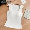 Colete Acolchoado com Forro de Fleece de Ombros Largos para Outono e Inverno para Mulheres, Quente e Versátil, Emagrecedor, Bojo Fixo, Lingerie Integrada com Decote Quadrado