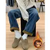 Jeans Rectos Forrados de Polar para Mujer, Nuevo Estilo Otoño e Invierno 2025, Pantalones Ajustados de Pierna Ancha Estrecha de Cintura Alta para Figuras Pera