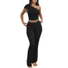 Conjunto Esportivo Pulôver Europeu e Americano Venda Quente na Amazon Ombro Único Sem Mangas Camiseta Cintura Alta Casual Calças Flare para Yoga