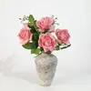 Flor artificial de rosa vintage estilo europeo, decoración del hogar de lujo ligero, flor decorativa, ramo de boda