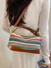 Bolso Cruzado Nuevo Sencillo de un Solo Hombro, Bolso de Paja Versátil Retro, Diseño de Bloques de Color de Moda Nicho, Bolso Tejido Arcoíris