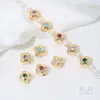 Contas Espaçadoras de Trevo de Quatro Folhas Rombus de Zircônia Colorida Banhadas a Ouro 14K que Preservam a Cor com Furo para Montagem de Pulseira Colar DIY
