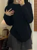 Camiseta Lisa Sencilla Holgada de Cuello Redondo y Manga Larga, Tejido Cepillado Espeso para Otoño e Invierno, Adecuada para Usar en Capas, Prenda Base Unisex