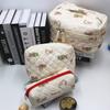 Bolsa de cosméticos con diseño de conejo de dibujos animados y flores, de gran capacidad, portátil, para viaje, para guardar artículos diversos, juego de tres piezas