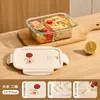 Caixa de Almoço de Vidro Coelho Tomate Original Xilekou, Caixa Bento Especial para Aquecimento no Micro-ondas, Novo Modelo para Trabalhadores de Escritório Levarem Refeições