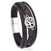 Moda Europea y Americana Simple Aleación Árbol de la Vida Pulsera de Cuero para Hombre Negocios Multicapa Hebilla Magnética Pulsera de Cuero