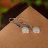 Pendientes de plata de ley S925 bañados en oro con diseño de hoja de bambú hueca y superficie de huevo de jaspe de jade hetiano de One Deer, elegantes y con personalidad retro.