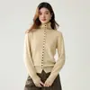 Otoño e Invierno Nuevo Estilo Cuello Alto Botón Negro Múltiples Botones Suave Cachemira Tejido Cárdigan Abrigo para Mujer Color Sólido Cuello Libre