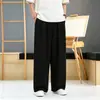 Pantalones casuales para hombre estilo chino, holgados y ligeros, nuevos pantalones de lino de verano estilo chino, pantalones anchos transpirables de imitación, seda de hielo