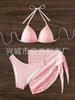 2023 nuevo bikini de moda de comercio exterior europeo y americano sexy traje de baño de tres piezas patrón de encaje bolsa dura push up damas