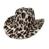 Sombrero de Vaquero con Estampado de Leopardo Personalizado Otoño e Invierno Moda Transfronteriza Estampada Felpa Engrosada Cálido Sombrero Cubo Sombrero de Leopardo Tendencia Sombrero de Copa