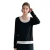 Top de tricô de manga longa, estilo duas peças color block para mulheres, perfeito para o início do outono, com um caimento relaxado e confortável, e uma sensação suave e aconchegante