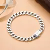 Pulseira Masculina de Prata Tailandesa Vintage Punk Corrente Cubana Trançada Corrente Lisa Chicote de Cavalo Design Único Pulseira Hip-Hop Tendência