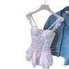 Lencería Sexy para Mujeres con Poco Busto, Estampado Floral, Sujetador Dulce de Ballena con Relleno, Efecto Moldeador y Adelgazante en la Cintura