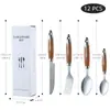 Herramientas Prácticas de Cocina para el Hogar Juego de Vajilla de Acero Inoxidable Mango con Veta de Madera Anti-quemaduras Cuchillo para Steak Occidental, Juego de Tenedor y Cuchara