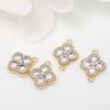 Nuevo conector doble colgante de flor de cuatro hojas de circonita con incrustaciones de oro de 14k chapado en cobre puro, accesorios para joyería DIY, fabricantes venta al por mayor