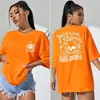 Camiseta Feminina de Algodão Y2K com Gola Redonda, Manga Curta, Estampa Personalizada de Caveira e Flores, Versátil, Macia, Top de Verão Super