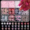 Decoraciones de Uñas Flor de Cinco Pétalos Coloridas de 12 Compartimentos Caja de Pedrería Flat-Back Set de Cuentas de Acero Resina Accesorios DIY para Uñas Venta al por Mayor