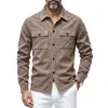 Jaqueta de trabalho masculina outono/inverno em camurça sintética para comércio exterior transfronteiriço, design casual com lapela, camisa masculina de manga longa com bolsos duplos na frente