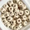 DIY 10mm 8mm Contas de Madeira Quadradas de Alta Qualidade na Cor Natural da Madeira com Letras em Inglês, Contas Naturais Soltas para Brinquedos