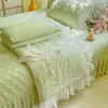 2026 Nuevo Estilo Coreano Dulce y Súper Suave Cubierta de Cama de Algodón Lavado Juego de Cuatro Piezas Gasa de Doble Capa Algodón Puro Estilo Colcha de Verano Francesa