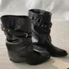 Botines retro estilo coreano para mujer, nueva colección 2026, punta fina, plisados, bota estilo western con caña ancha, modernos