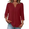 Camisa de botones de verano 2026 de productos europeos de Amazon transfronterizos, camisa de manga tres cuartos con cuello en V, top casual holgado de moda