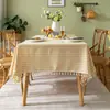 Mantel de Tela de Algodón y Lino Estilo Japonés, Mantel Fresco a Cuadros para Mesa de Comedor, Tela Cubierta de Lino, Mantel de Mesa de Café con Borlas Nórdicas, Mantel Largo