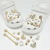 Compatible con Crocs Cadena Dorada con Purpurina Lujo Ligero Pedrería Accesorios DIY Flores para Zapatos Decoración de Girasol Hebillas para Zapatos Mayoreo