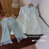 Gran Venta No Reembolsable y No Intercambiable [Orden de Racionalidad] Camisa Azul + Pantalones Acampanados Cortos Versátiles Algodón Casual