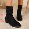2026 Novas Botas Western Cowboy de Camurça Outono/Inverno Salto Baixo Bico Redondo Sapatos da Moda para Mulheres Botas Curtas Versáteis