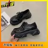 Sapatos Versáteis de Cadarço Estilo Britânico Primavera/Verão 2025 Novo Estilo de Nicho para Combinar com Saias, Sapatos de Couro Pequenos, Sapatos Pretos de Solado Grosso para Mulheres
