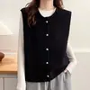 Tecido composto DeRong de 360 gramas, macio e elegante, gola redonda com botões, novo colete versátil casual peça única para mulheres, adequado para sobreposição