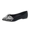Zapatos planos para mujer de punta fina, sin cordones, con lazo de pedrería, talla grande, estilo francés, suela blanda, versátiles para ir al trabajo y uso al aire libre.