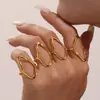 Xinyixinxin Anillo Ajustable de Apertura Geométrica de Acero Inoxidable Diseño de Nicho Versátil Chapado en Oro Real de 18 Quilates