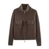 Para Exportación Europea y Americana Transfronteriza Ropa de Mujer Popular en Aliexpress Moda de Otoño Versátil Chaqueta de Punto con Doble Cremallera