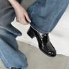 Zapatos Clásicos de Cuero Negro Zapatos de Uniforme Jk Nuevos Versátiles para las Cuatro Estaciones Estilo Preppy Tacón Medio Grueso Mocasines de Cuero Patentado de Vaca
