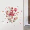 Papel Pintado Floral Rosa Mariposa Hada Bailando y Jugando Pegatinas Decoración de Pared para Habitación Infantil Habitación de Niña Autoadhesivo
