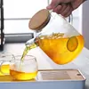 Tetera de Vidrio de Borosilicato Alto para Agua Fría con Tapa de Bambú, Adecuada para Calentar en Estufa Eléctrica de Cerámica, Tetera para Té de Flores, Jarra de Agua Fría para el Hogar, Venta al por Mayor de Fábrica