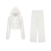 Sudadera Blanca con Capucha Chaqueta Traje de Pantalón Recto Conjunto de Dos Piezas Deportivo Casual para Primavera y Otoño para Mujer