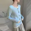 Cardigã de cashmere amigo da pele e não irritante para mulheres, gola redonda, color blocking, tricô falso de duas peças, jaqueta suéter de lã versátil