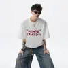 Camiseta Estilo Americano Estampada Gola Redonda Manga Curta Masculina Verão Tendência Marca Versátil Casual Top High Street Solto Esportivo Manga de Cinco Pontos
