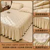 Saia de cama de algodão cru Classe A com soja, cor sólida, estilo coreano, lavável à máquina, estilo princesa com renda, capa de saia de cama acolchoada